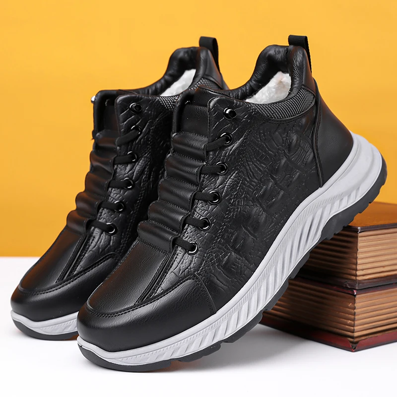 Men Cold Weather High Top Snow Boots, Lace-up Anti-slip Wear-resistant Thick Sole Casual Outdoor Warm Winter Boots