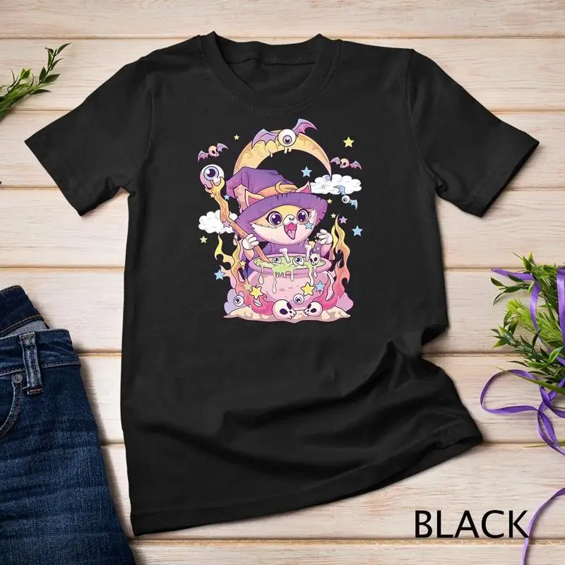 

Пастельная готическая футболка Wiccan Cat Cute Creepy Witchy Cat и череп унисекс