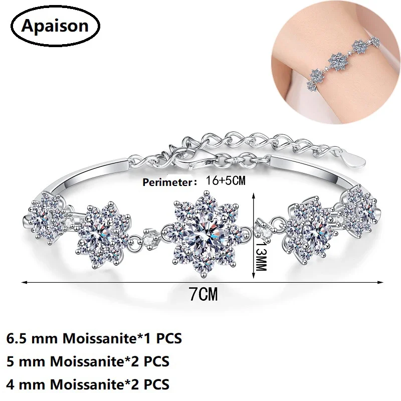 

Apaison Sparkling Moissanite Bracelet 925 Sterling Silver Snowflake Bracelets For Women Wedding Anniversary Jewelry Gift