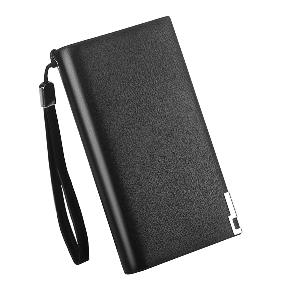Portamonete lungo con cerniera Portafoglio da uomo multifunzionale in PU premium nero Portafoglio portaoggetti di grande capacità per carte contanti Monete ID