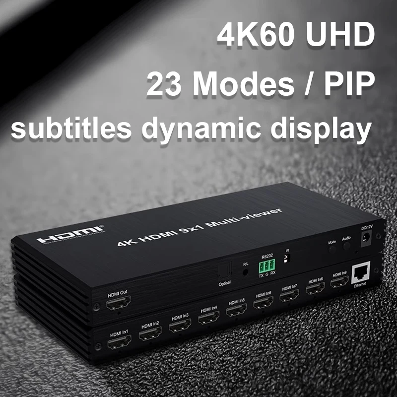 4K 60hz 9x1 HDMI Multiviewer with PIP 9 in 1 Out Seamless Switch 9 Channel Video Multi-viewer Subtitles Dynamic / Static Display