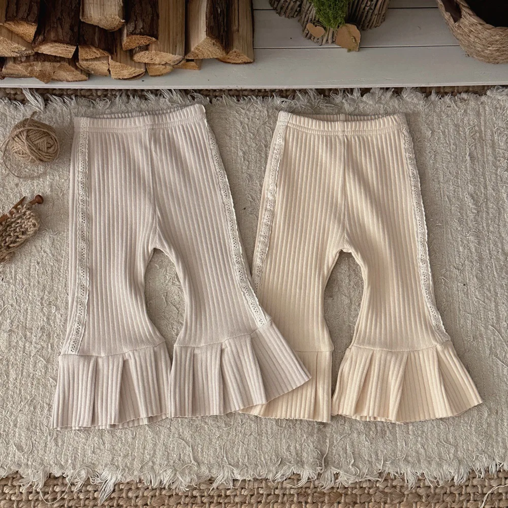 2026 Autumn New Baby Girl Cotton Leggings Infant Casual Pants Solid Girls Ribbed Leggings Baby Flared Trousers Toddler Clothes