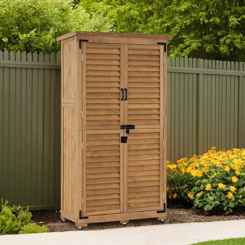 

Outdoor Storage Cabinet, Garden Storage Shed, Outside Vertical Shed with Lockers, Outdoor 63 Inches Wood Tall Cabinet