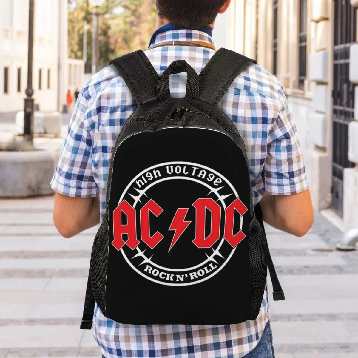 Print Vintage Rock AC DC Backpack for Girls Boys Heavy Metal Music Band College School Travel Bags Bookbag Fits 15 Inch Laptop