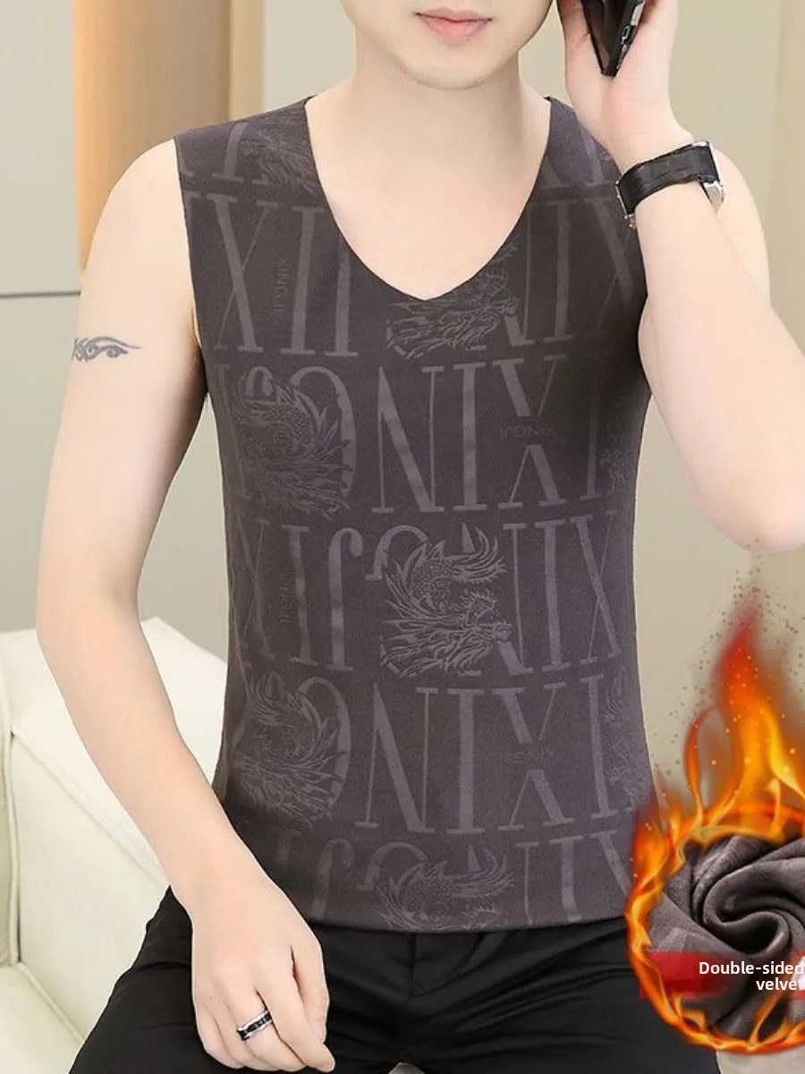 

Теплый зимний терможилет для мужчин, облегающий, с широкими плечами, внутренняя одежда, нижнее белье, молодежный спортивный жилет с цветочным принтом