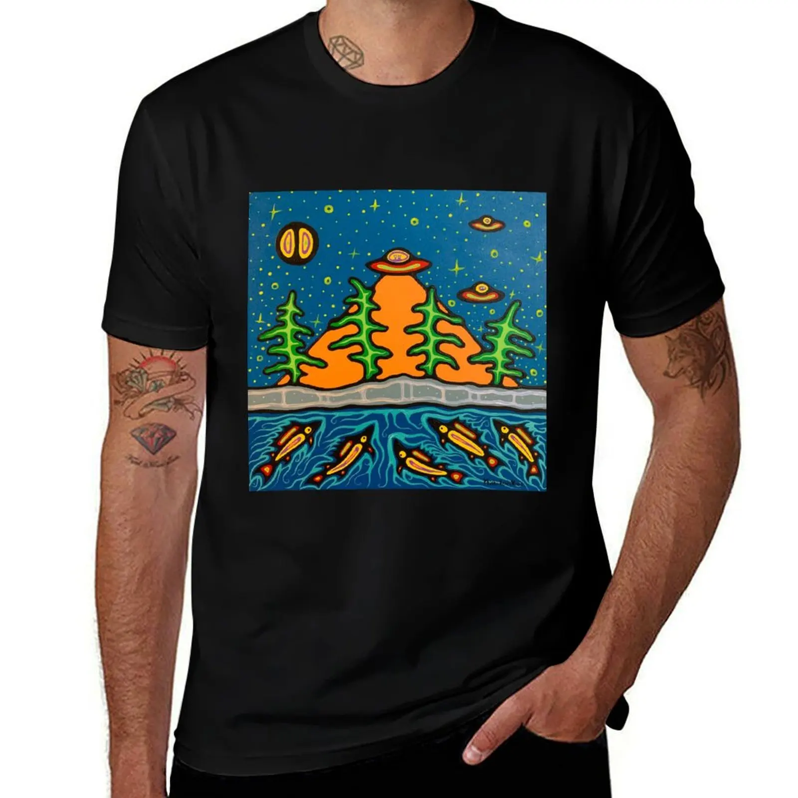 aliens and fish T-Shirt Work Basic Short Sleeve Top T-Shirt