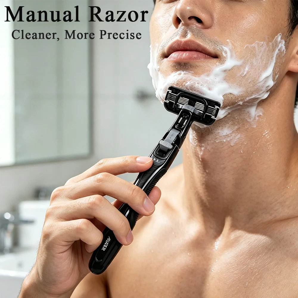 Men Manual Razor Precise Close Shaving Face Beard Shaver Anti Slip Handle Smooth Comfortable for Daily Bathroom Use