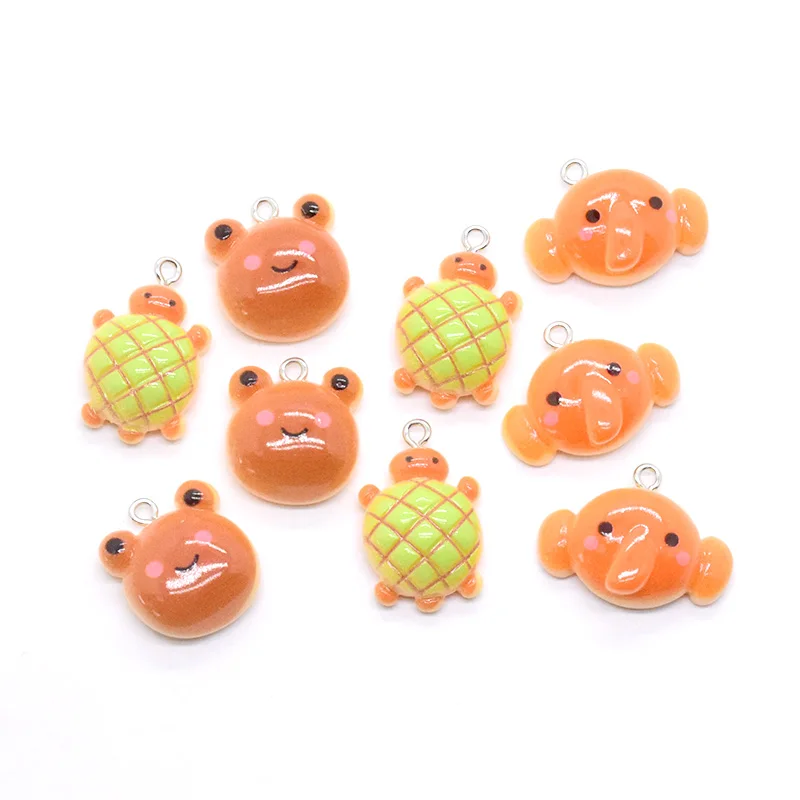 10pcs Kawaii Simulation Animal Bread Resin Charms Frog Turtle Cute Animal Earring Keychain Pendant Diy Crafts For Jewelry Make