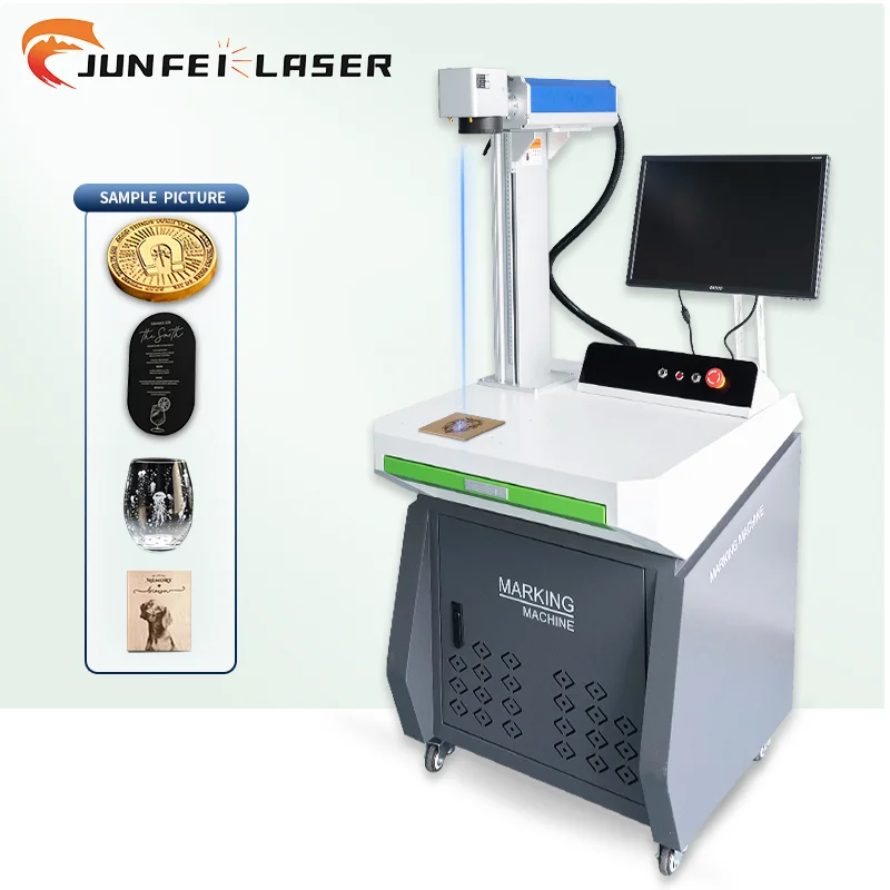 JUNFEI Manufacturer Cabinet Laser Marking Machines 30W 60W 100W MOPA JPT Colorful Logo Tumblers Carving Automatic Maker