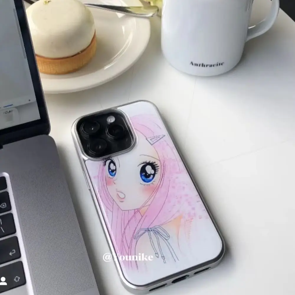 Japanese Anime Girl Pink Y2K Korean Ins Phone Case For Samsung S23 FE S24 Plus S26 Ultra S25 Edge Anti Drop Resin Casting Cover
