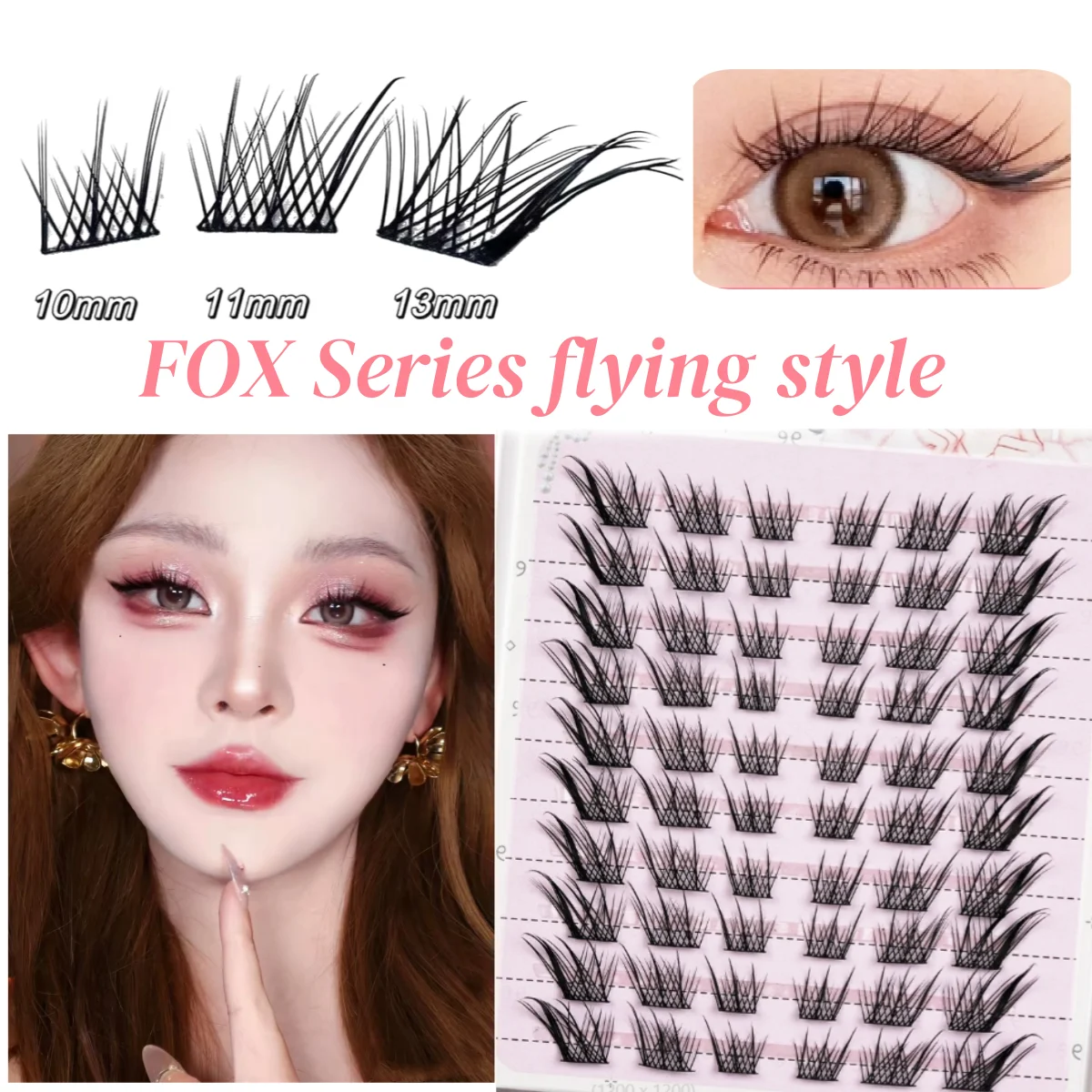 MIAOJIE Skew Flying Fox Falsche Wimpern Single Cluster Hybrid Extension Segmented Natural Fox Eye Effect Individuelle Wimpern Makeu