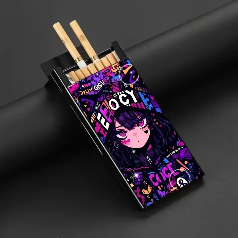 Creative Graffiti Girl Aluminum Cigarette Case-Slim Pocket-Sized Holder For 10cm Cigarettes,Durable Metal With Unique Art Design