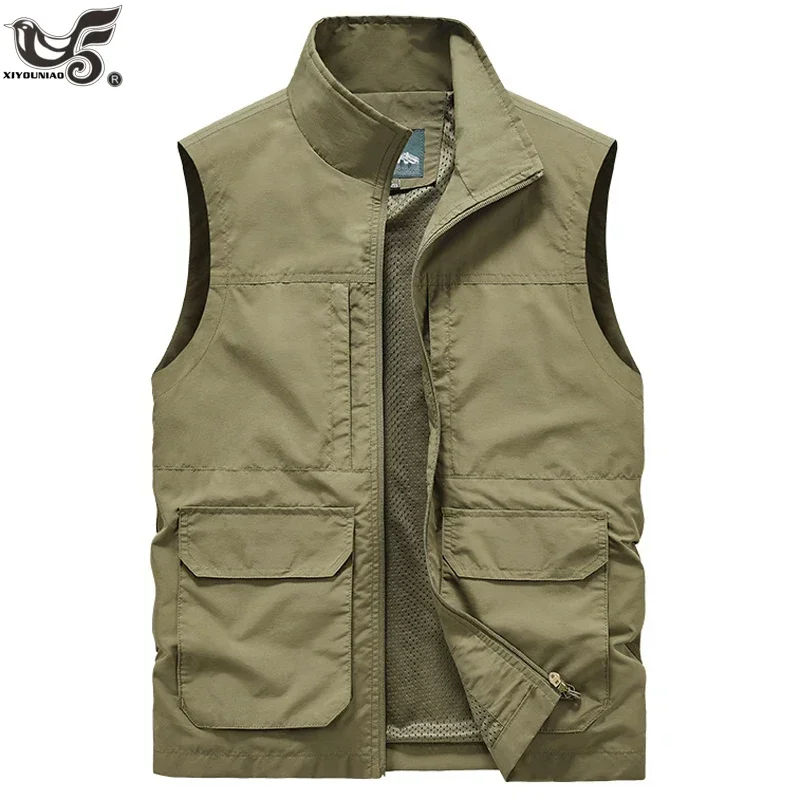 Men's Vest Multi-Pocket Tactical Director Reporter Work Tooling Waistcoat Outdoor Mountaineering Fishing Hiking Vest Jackets Men