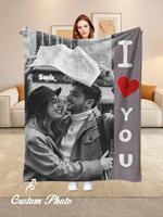 1Pc Custom Photo Personalized Flannel Blanket - Ideal Gift for Christmas, Halloween, Birthday and Anniversary, Soft, Warm, Plaid and Skin-Friendly Machine Washable Blanket, Suitable for Sofa Bed Car Camping Office Home Decoration