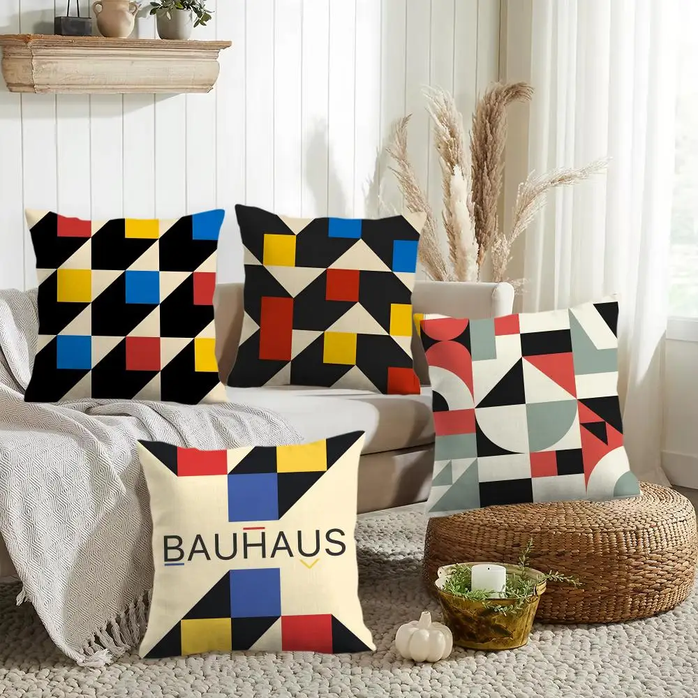 Abstract B-Bauhaus Geometry Cushion Cover Silky Short Plush Invisible Zipper Dustproof Sofa Pillow Case for Home Decor