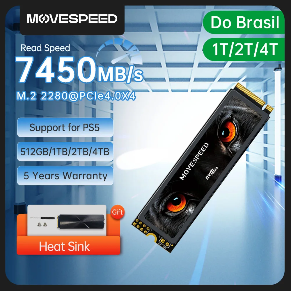 MOVESPEED 7450MB/s SSD NVMe M.2 2280 4TB 2TB 1TB Disco rigido interno a stato solido M2 PCIe 4.0x4 2280 SSD per PC portatile PS5