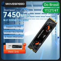 Movespeed 7450 mb/s ssd nvme m.2 2280 4tb 2tb 1tb disco rígido de estado sólido interno m2 pcie 4.0x4 2280 ssd unidade para ps5 computador portátil