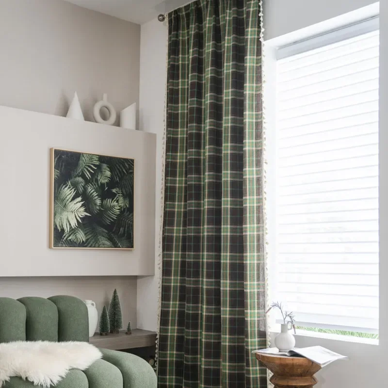 

Christmas Red and Green Plaid Cotton Linen Home Window Curtain Thick Blackout Drapes Bay Window Curtains for The Living Room