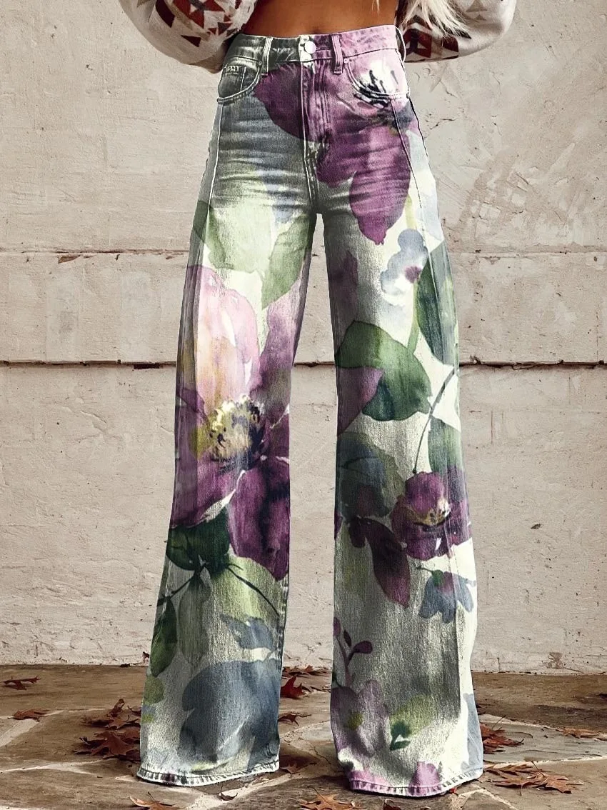 

NEW SPRING/SUMMER 2024 BEAUTIFUL FLORAL LEOPARD PRINT PERSONALITY DESIGN CLASSIC COMFORTABLE 3D PRINTED WOMEN'S IMITATION JEANS