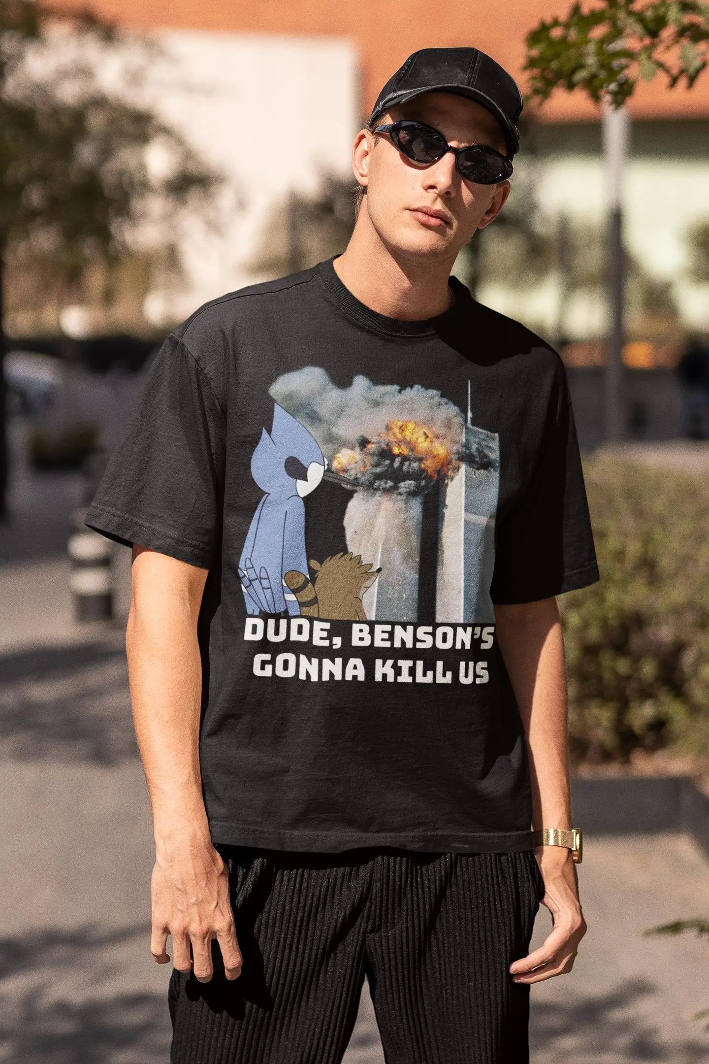 Benson's Gonna Kill Us T Shirt Cartoon Style Funny Meme T Shirt Regular Show Dark Humor T Shirt Men's Clothing Women's T Shirt