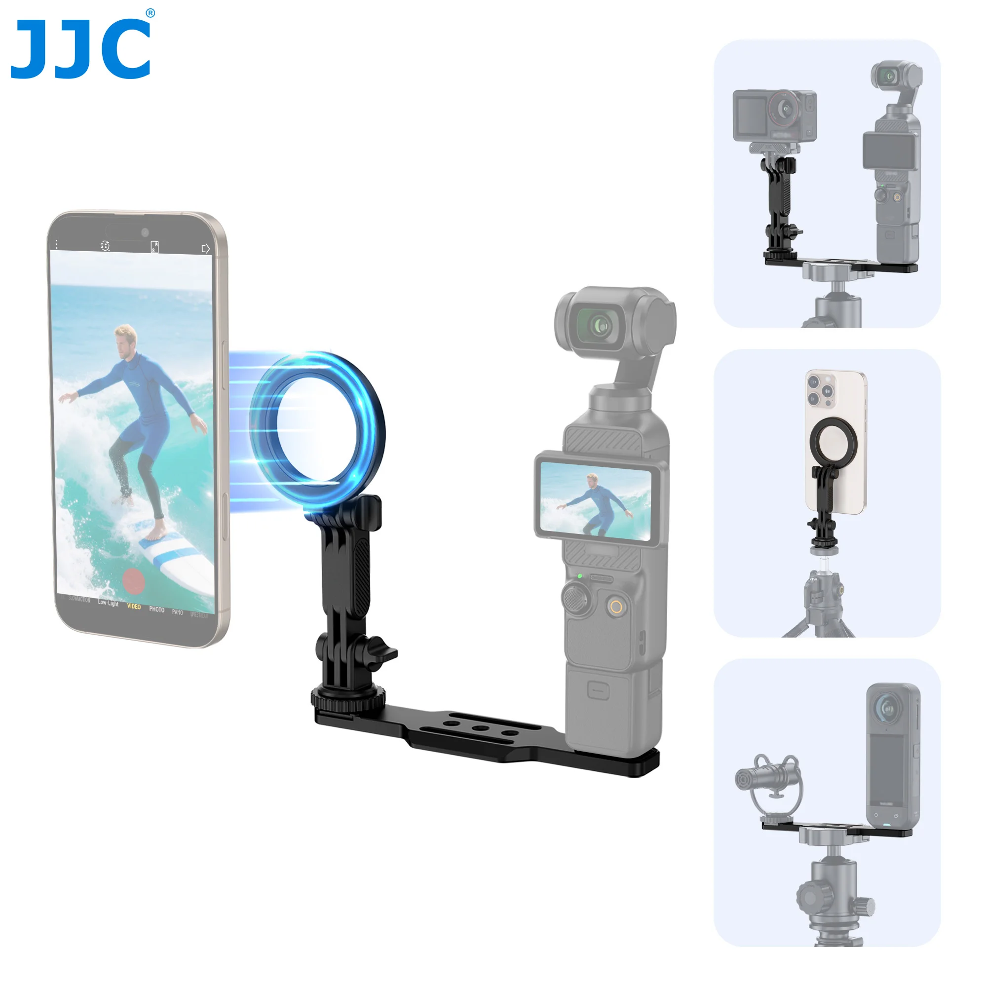 JJC Magsafe-Handyhalterung für DJI Pocket 4 3, Erweiterungszubehör mit 1/4-Zoll-Gewindeloch, zur Verwendung mit Stativ-Verlängerungsstange