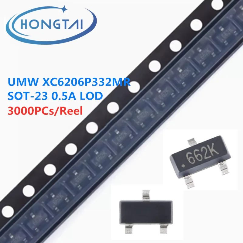 

3000PCs/Reel Free Shipping UMW XC6206P332MR SOT-23 0.5A Low Voltage Differential Linear Stabilizer LDO Chip Original New