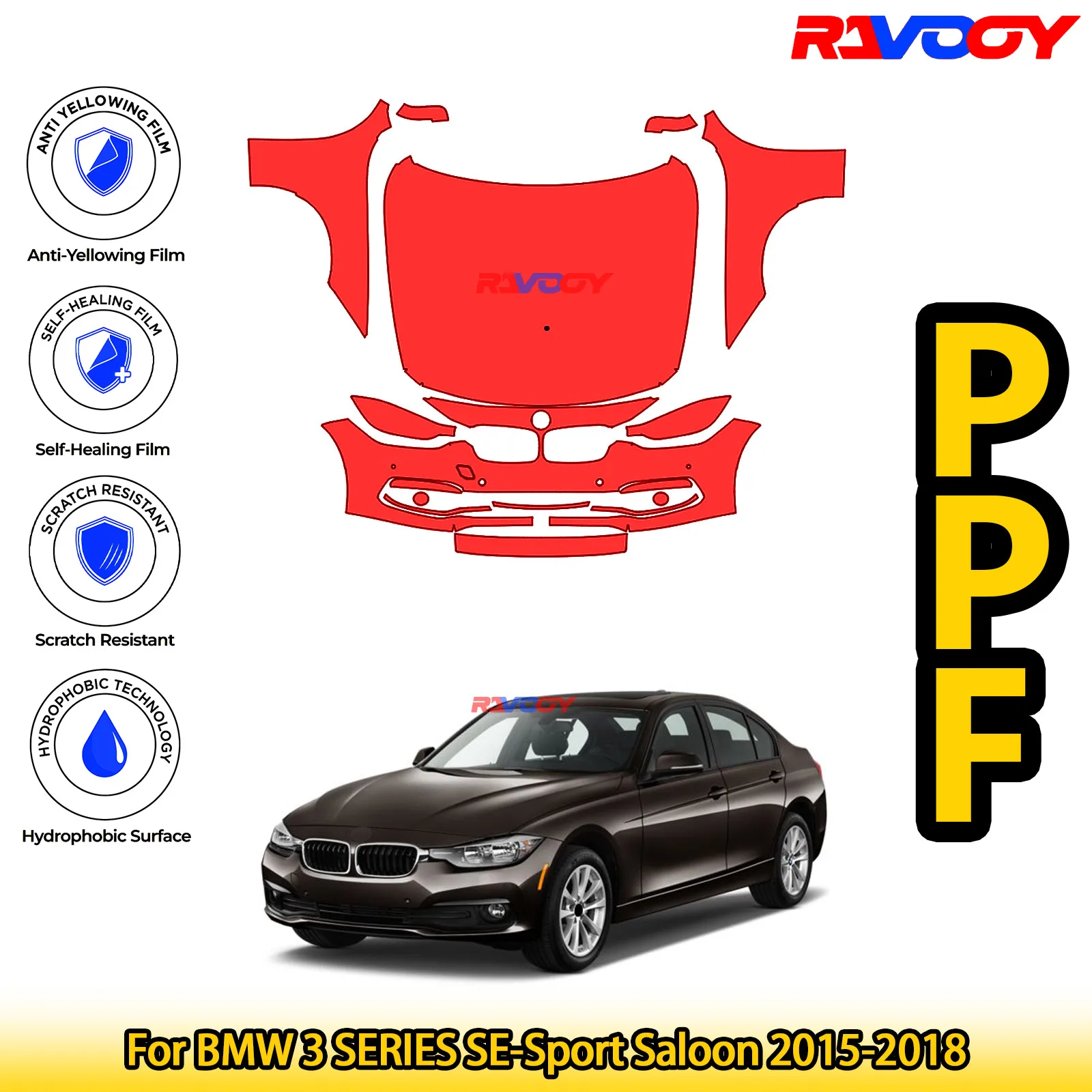 

Для BMW 3 SERIES SE-Sport Saloon 2015-2018 глянцевый матовый черный предварительно вырезанный передний комплект PPF, защитная пленка для краски