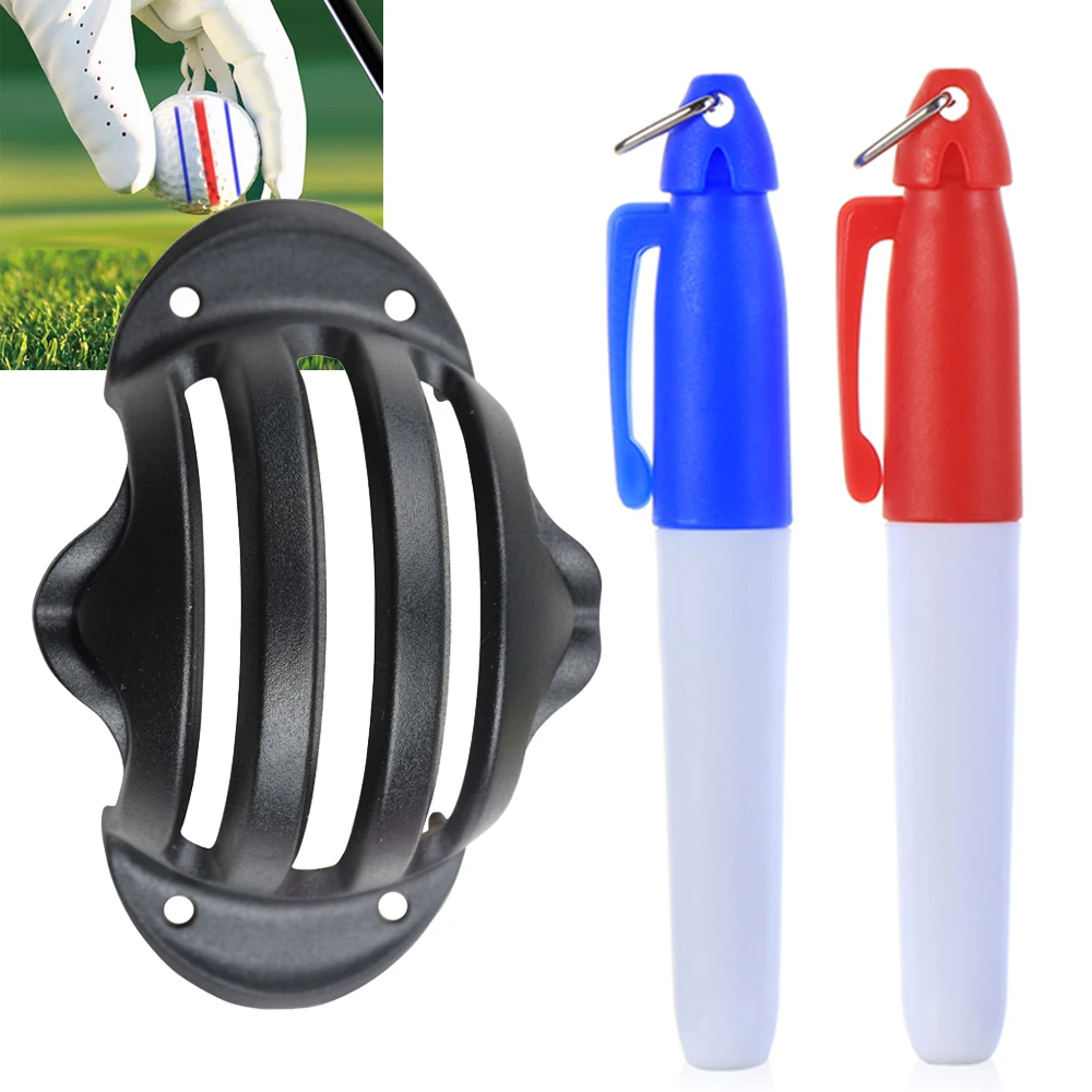 Golf Ball Line Marker With 2 Pens Set Golf Balls Template Alignment Putting Exerciser Golf Accessories