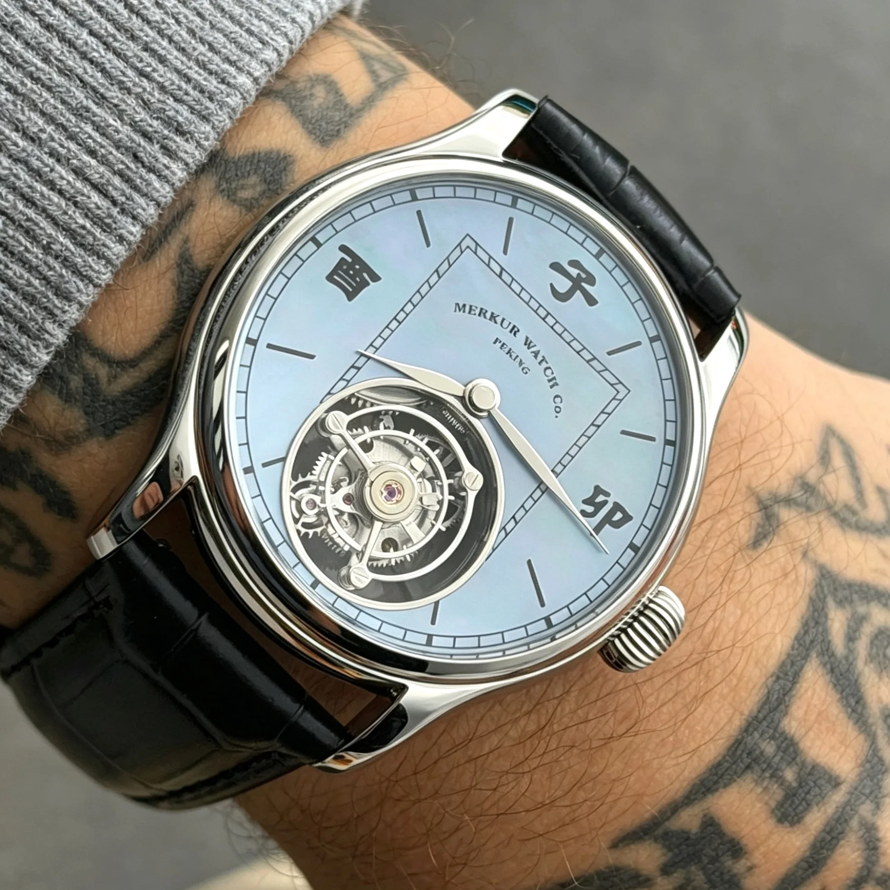 Merkur 100% Tourbillon Watch Men's Mother of Pearl Dial Sapphire Watch For Men Mechanical Wristwatches Relogio Masculino