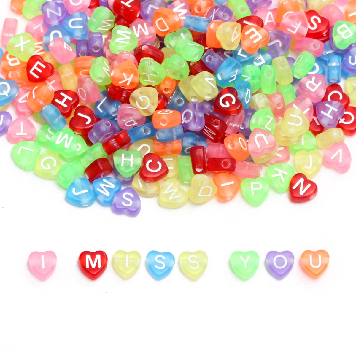 50pcs/bag 1/2/4bags/set Acrylic Heart-shaped 7mm DIY Letter Beads  Jewelry Makings Bracelet Necklace Parts Material