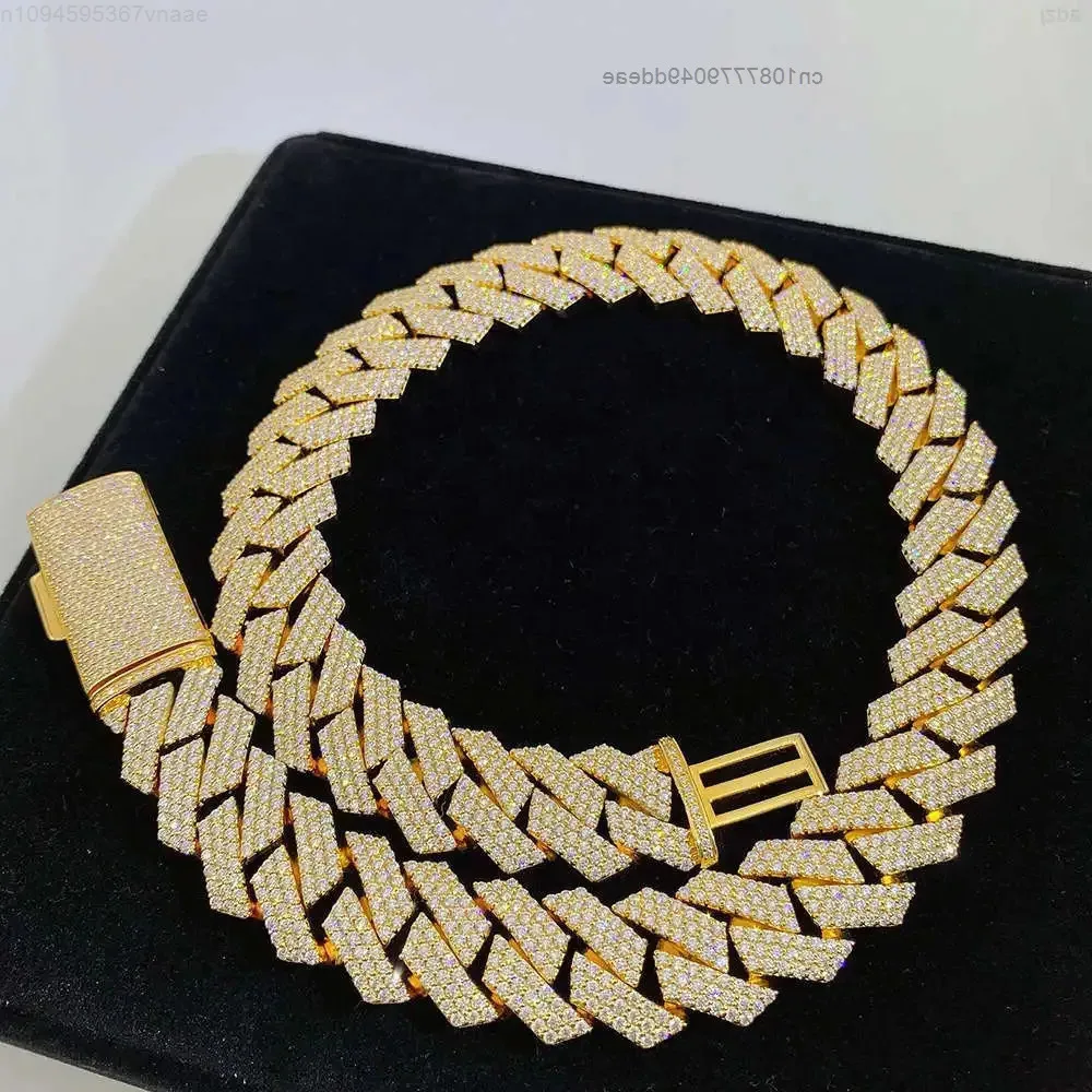 

New Arrival Hip Hop Iced Out 20mm Yellow Gold Moissanite Miami Custom Cuban Link Necklace Heavy Cuban Link Hand Chain