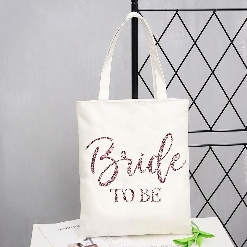 Fashion Team Bride Printed White Canvas Bag Environmental Shopping Bag High Quality Women Casual Large Handbag Washable Tote Bag