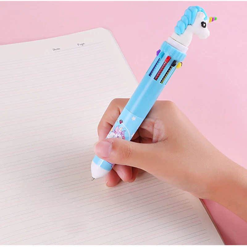 1Pcs Ten Color Colored Ballpoint Pen  Office Pen Supplies Gift Cute Kawaii Cartoon Unicorn Multicolor Pens School Stationery