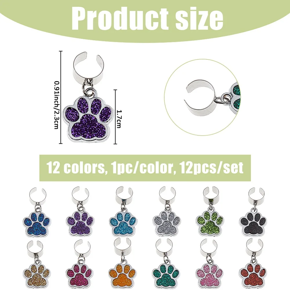 12Pcs 12 Colors Paw Print Alloy Enamel Stethoscope Pendant Decorations with 304 Stainless Steel Findings Mixed Color 23mm