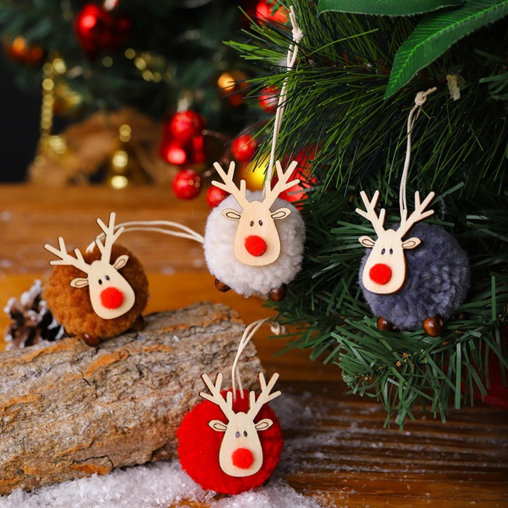 

2pcs Wool Felt Deer Christmas Tree Hanging Ornaments Festive Holiday Decorations Deer Ball Pendant Craft Xmas Tree Accessory