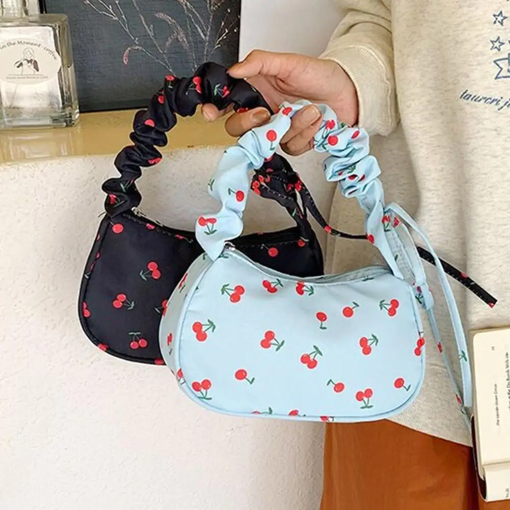 Trendy Cherry Print Shoulder Bag Girl Handbags Outdoor Travel Women Keys Phone Messenger Bag Underarm Bag Crossbody Bags