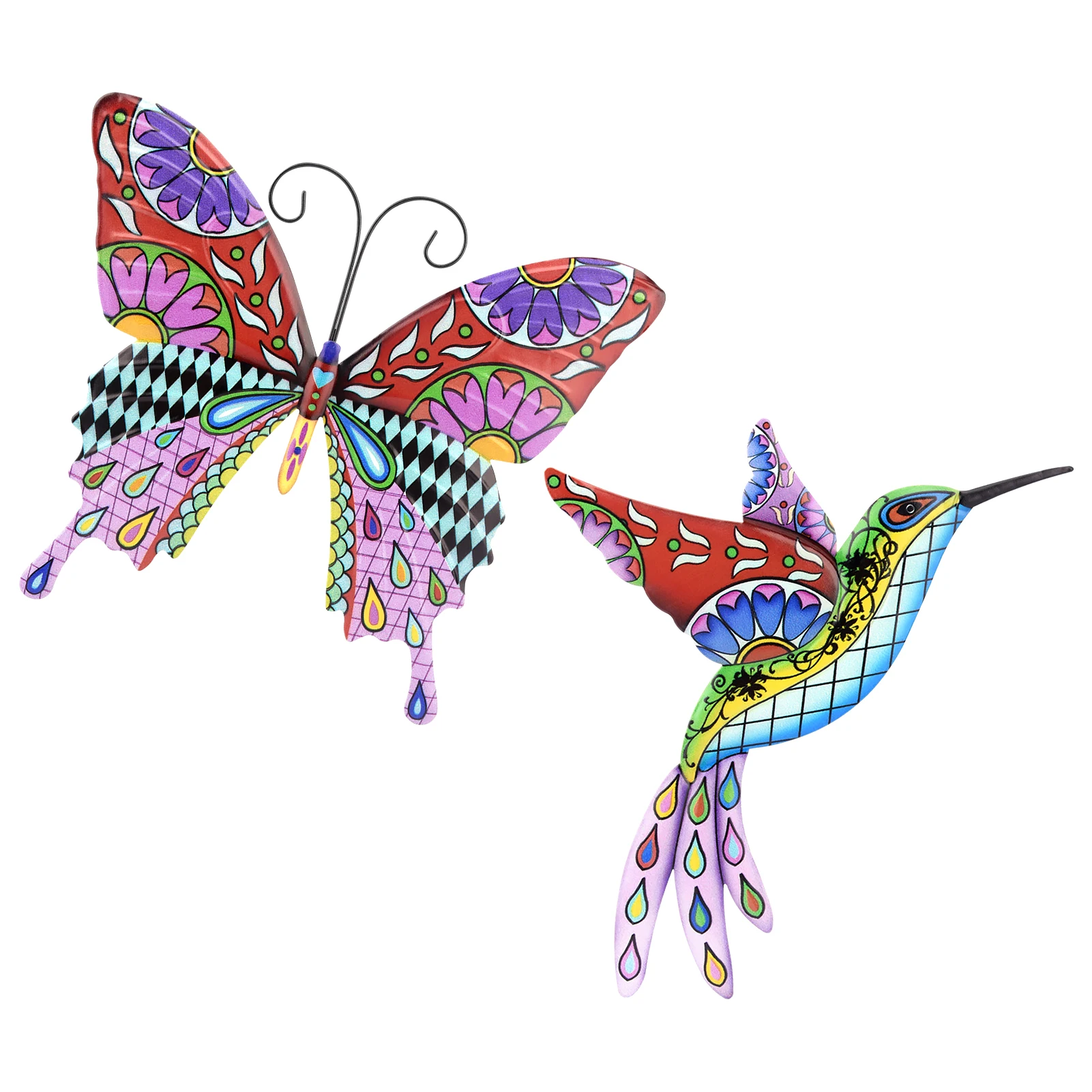 2pcs/set Backyard Hummingbird Butterflies Home Decor Anti-rust Gift 3D Metal Wall Art Sculpture Living Room Ornament Hanging