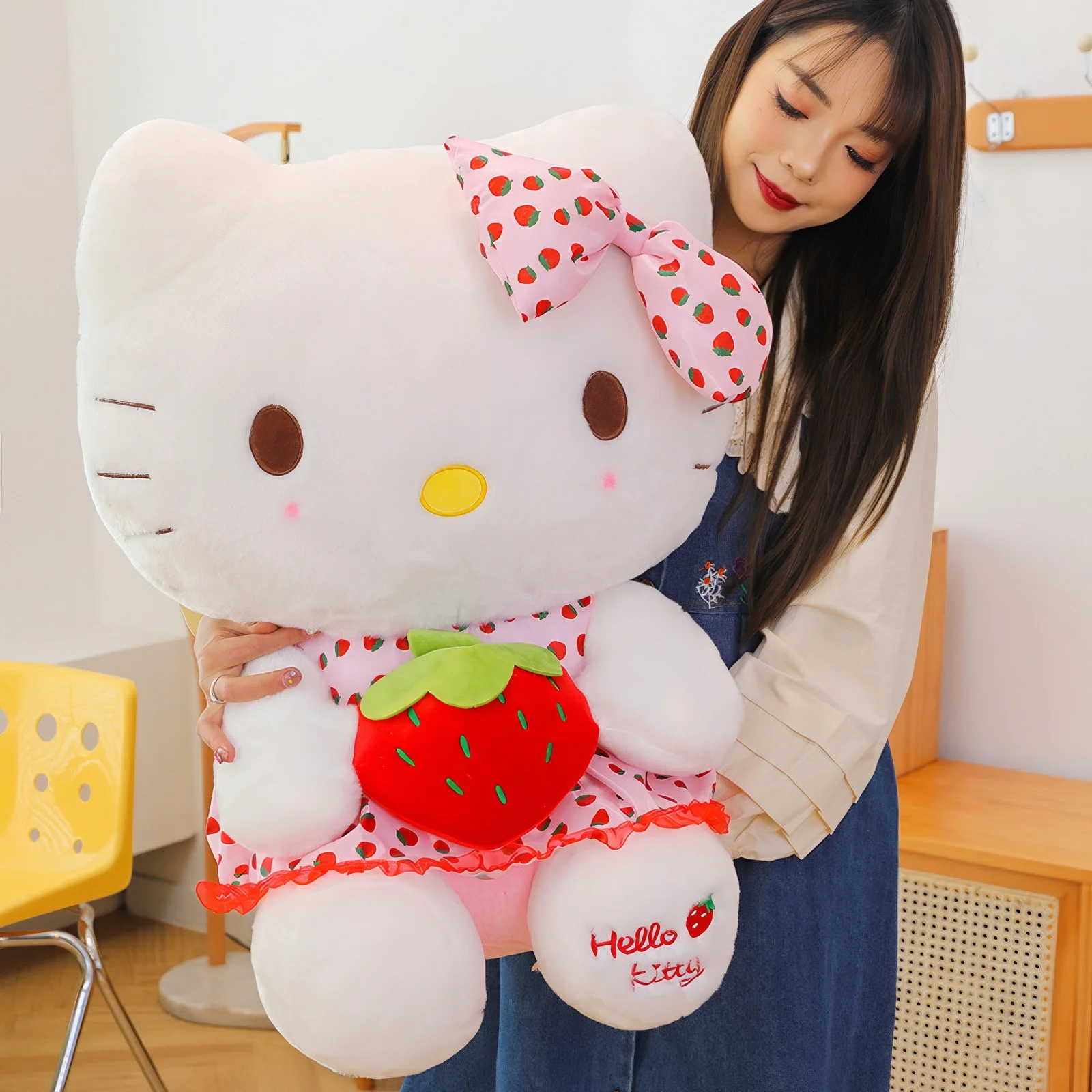 

60 см Kawaii Sanrio, Hello Kitty плюшевая игрушка Большой размер Подушка клубника КТ кот мягкая кукла милая подушка для девочек подарок на день рождения