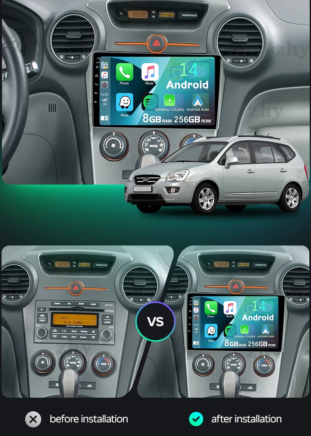 Android 14 Carplay Auto For Kia carens 2006 2007 2008 2009-2012 2 Din Car Multimedia Stereo Player GPS Navigation Wifi FM System