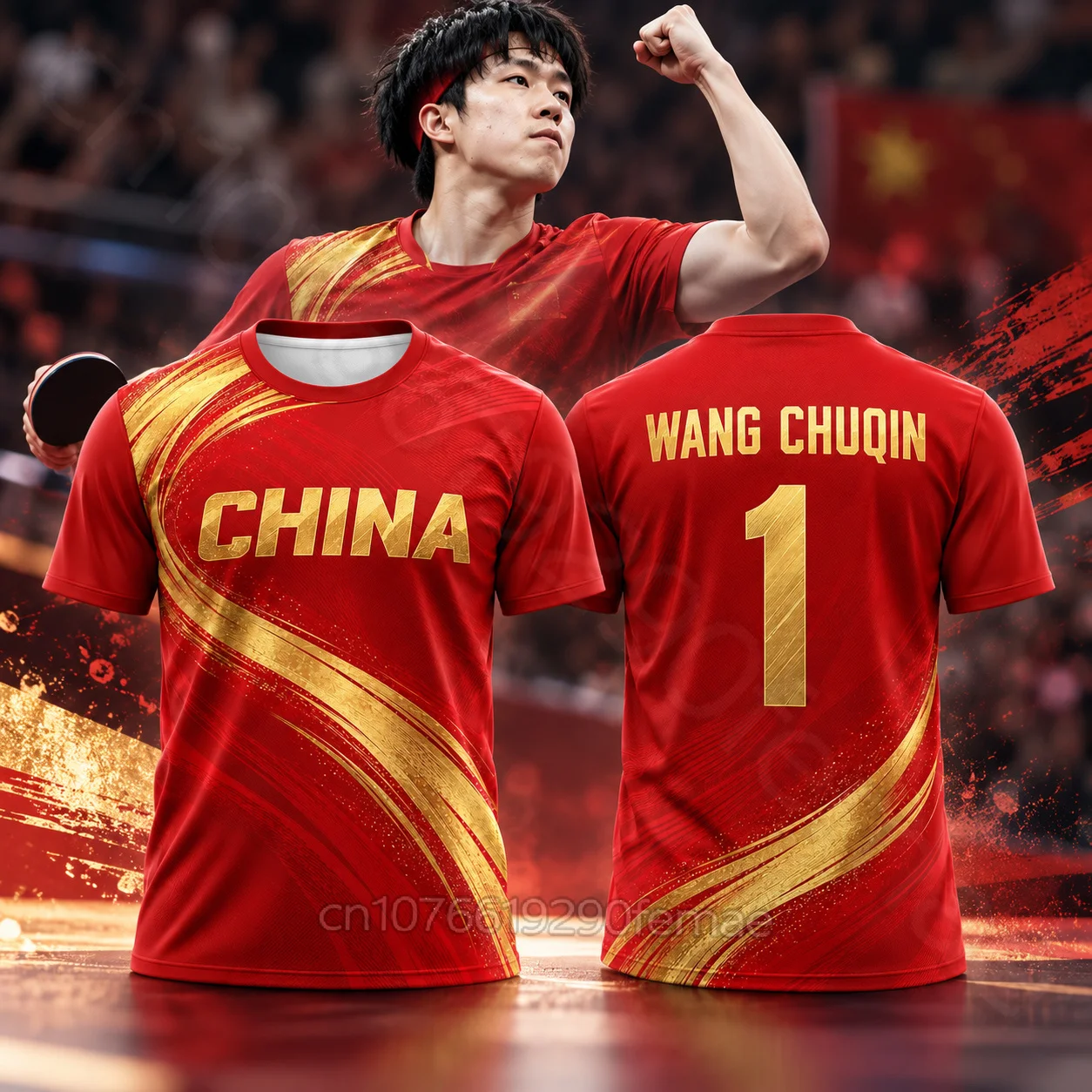 Wang Chuqin No.1 Table Tennis Jersey Men China Red Gold Sports Shirt Short Sleeve Breathable Quick Dry Team Training Uniform