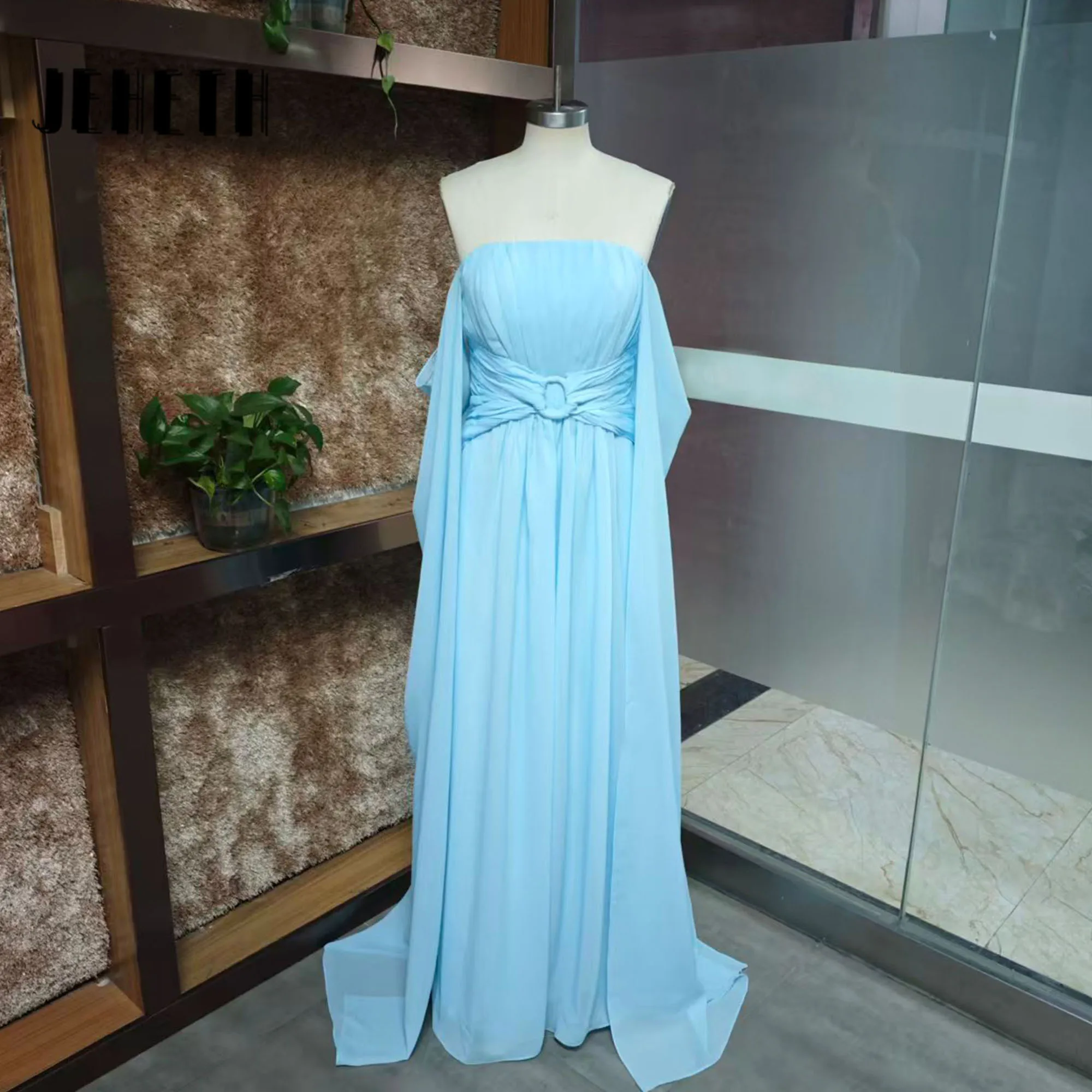 Customized Orange Off Shoulder Shawl Prom Dresses Sleeveless  vestidos de noiva Draped Strapless Evening Dress 2025 image 4