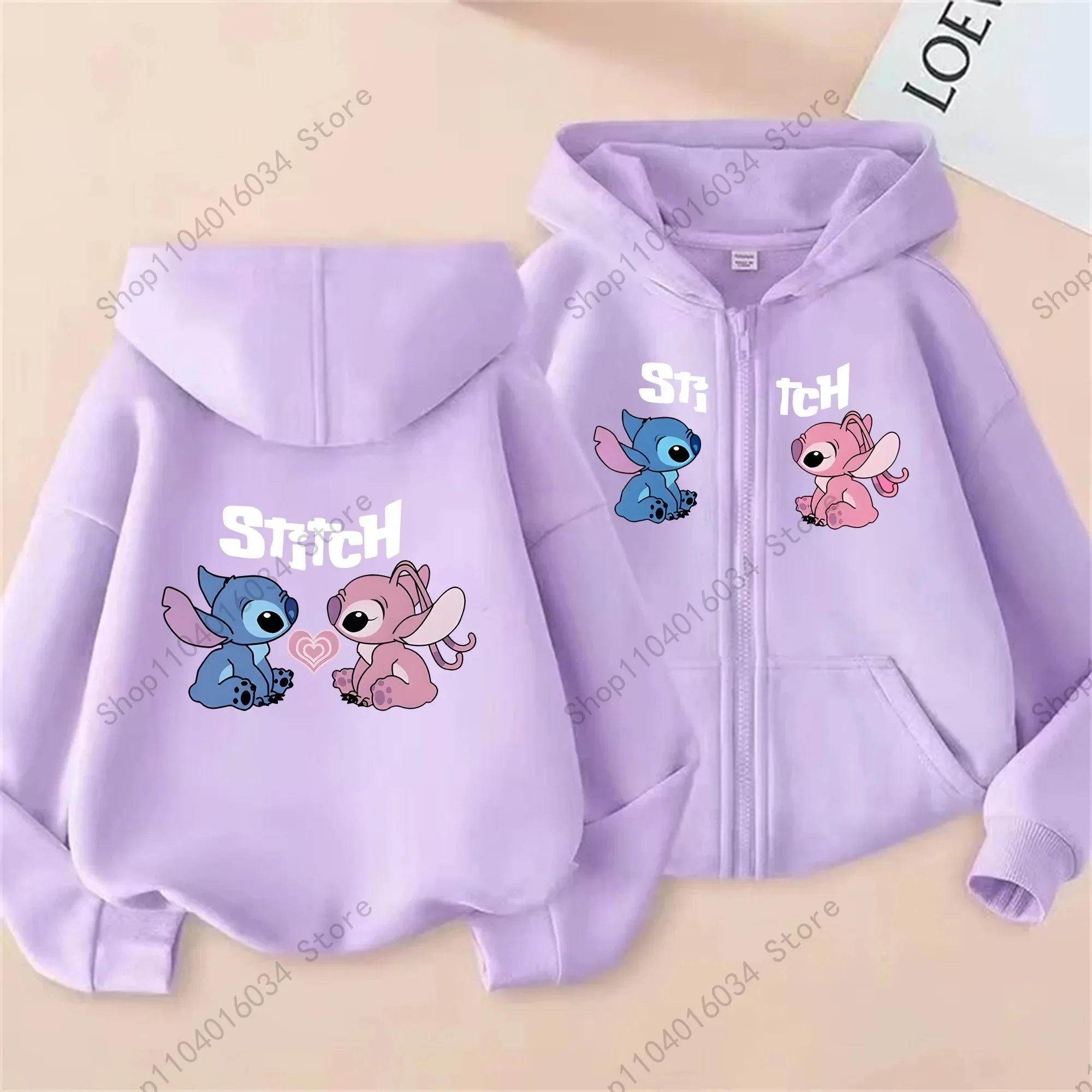 سترة بغطاء للرأس بسحاب للأطفال من Disney Official Park - سترة خريف وشتاء مع غرز لطيفة ورسومات ملاك #3