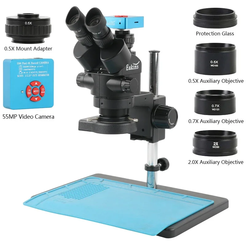 1080P 2K 4K 48MP 55MP HDMI USB Video Camera  3.5-90X Zoom Simul-Focal Trinocular Stereo Microscope  WF10X/20mm large field Lens