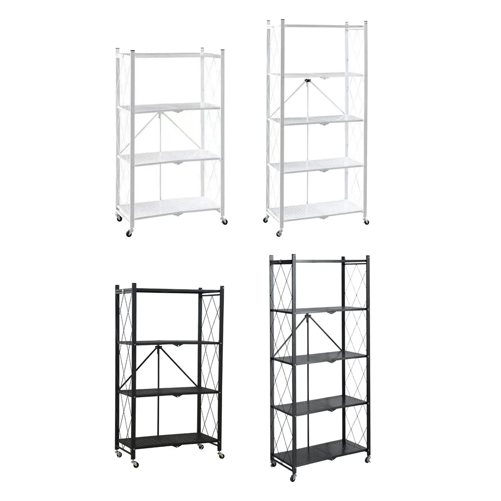 Foldable Bookshelf Book Case Corner Shelf Organization Cart Free Standing Kitchen Cart with Caster Wheels for Living Room
