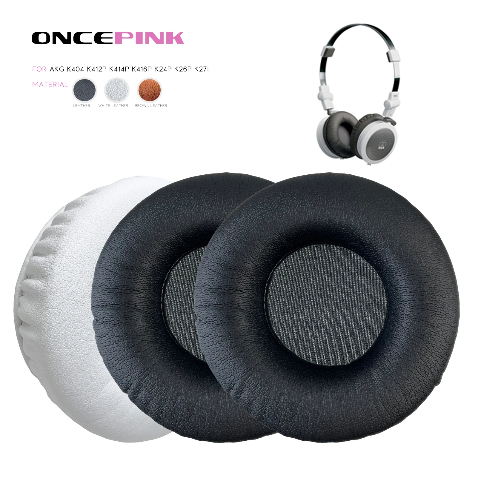 Oncepink Replacement Ear Pads for AKG K404 K412P K414P K416P K24P K26p K27i Headphone Cushion Protein Leather Earmuffs