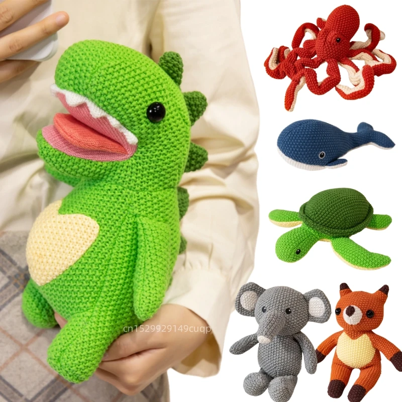 

Cartoon Creative Knitted Animal Plush Doll Knitted Elephant Octopus Shark Fox Dinosaur Rabbit Bear Turtle Soothe Toys For Kids