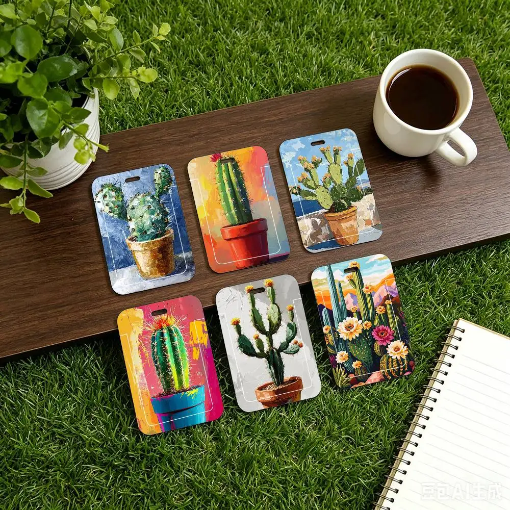 Abstract Colored Cactus Black Lanyard Card Holders Student Meal Cards And Campus Ids School