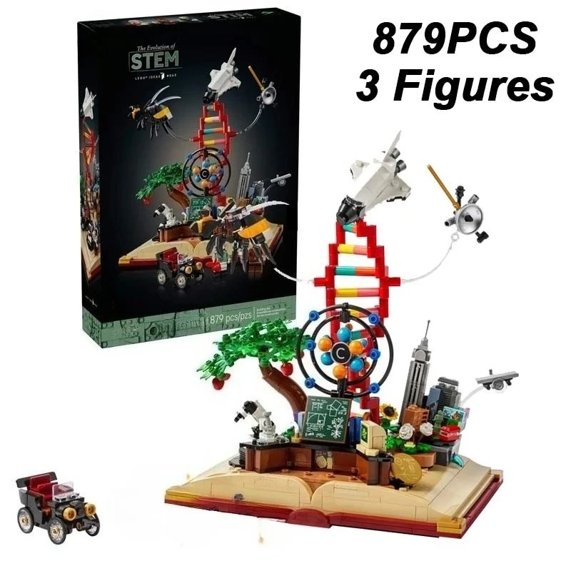 

879PCS Ideas The Evolution of STEM Building Blocks 3 Figures 3D Scientific Book Construction Bricks Toy Gift For Children Kids