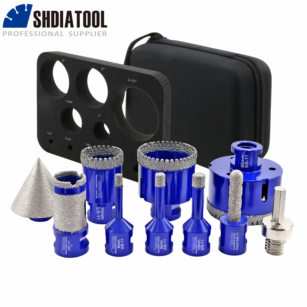 

SHDIATOOL 10Pcs Diamond Drill Bits Sets Dia6-65mm Hole Saw+50mm Chamfer Bit+10mm Milling Bits+25mm Grinding Bit Marble Bit Kits