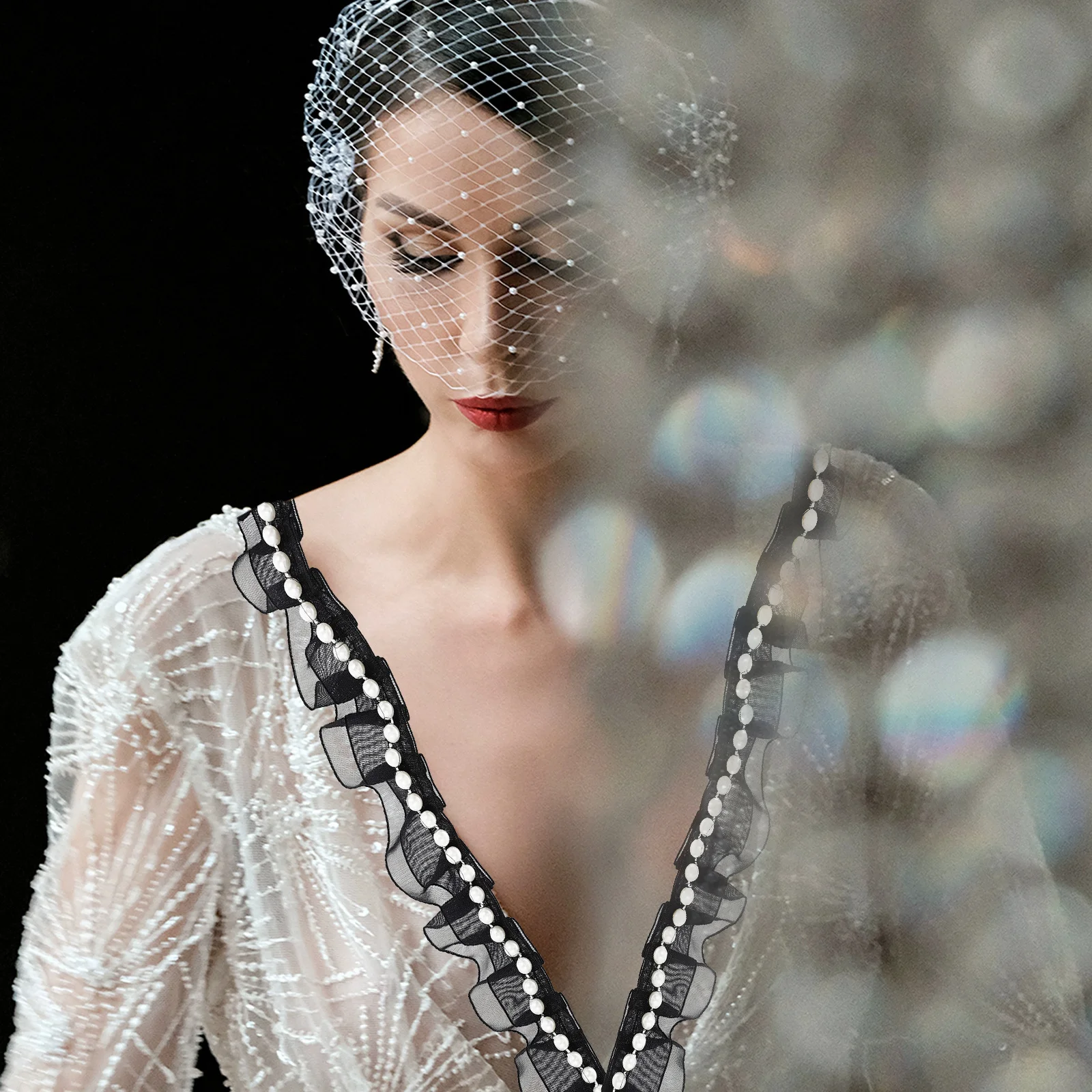 

Pearl Lace Trim Cloth DIY Accessory Bridal Dress Decoration Natural Durable Rayon Material Creative Design for Clothing